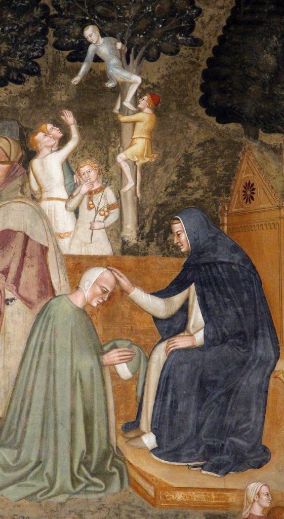 Katoliški blagoslov ali katarski krst v Duhu? – detajl freske di Bonaiuta