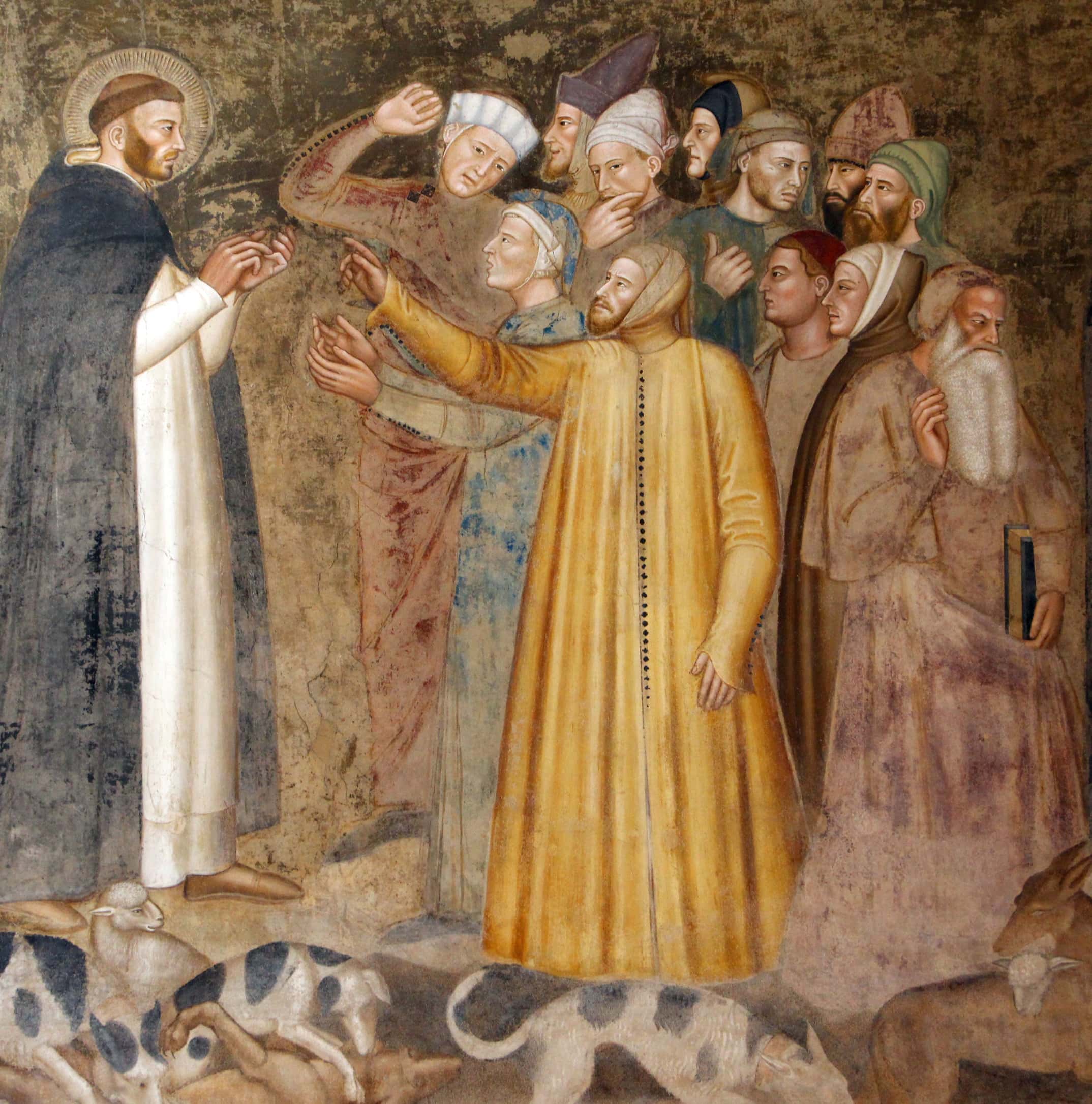 Verski spor med Katari in dominikom, ustanoviteljem Dominikancev in inkvizicije – Detajl s freske di Bonaiuta